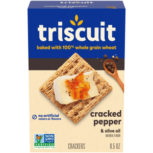 Triscuit Cracked Pepper & Olive Oil Whole Grain Wheat Crackers, Lunch Snacks, Snack Crackers, 8.5 oz